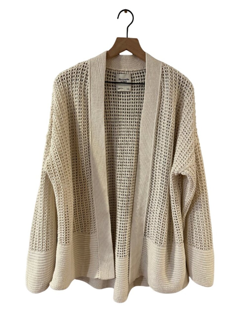Abercrombie Cream 100% Cotton Open Front Knit Oversized Cardigan Sweater- size L